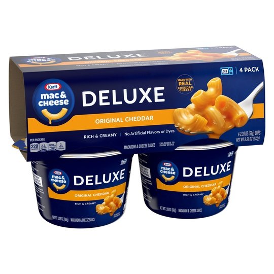 Kraft Deluxe Original Mac N Cheese Macaroni and Cheese Cups Easy Microwavable Dinner, 4 ct Pack, 2.39 oz Cups