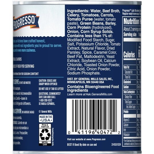 Progresso Light, Savory Vegetable Barley Canned Soup, 18.5 oz.