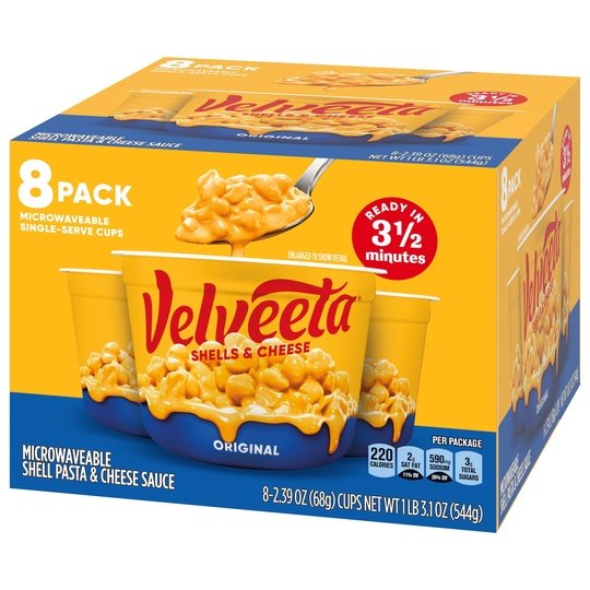 Velveeta Shells and Cheese Original Macaroni and Cheese Cups Easy Microwaveable Dinner, 8 ct Pack, 2.39 oz Cups