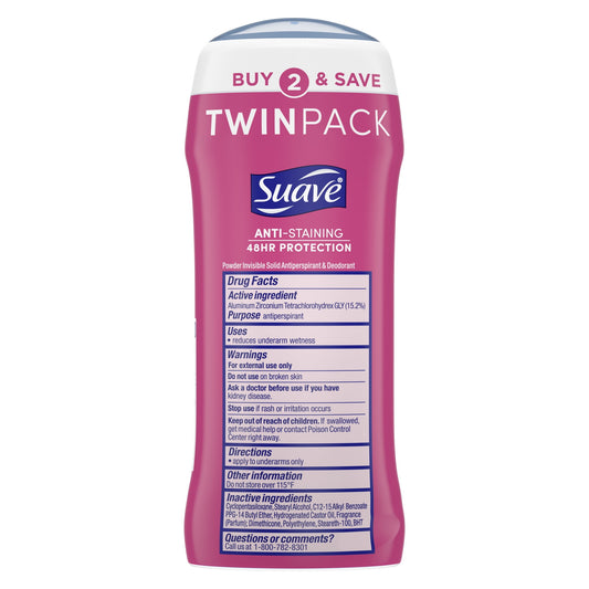 Suave Deodorant Antiperspirant & Deodorant Womens 48-Hour Odor and Wetness Protection, 2.6oz 2 Pack