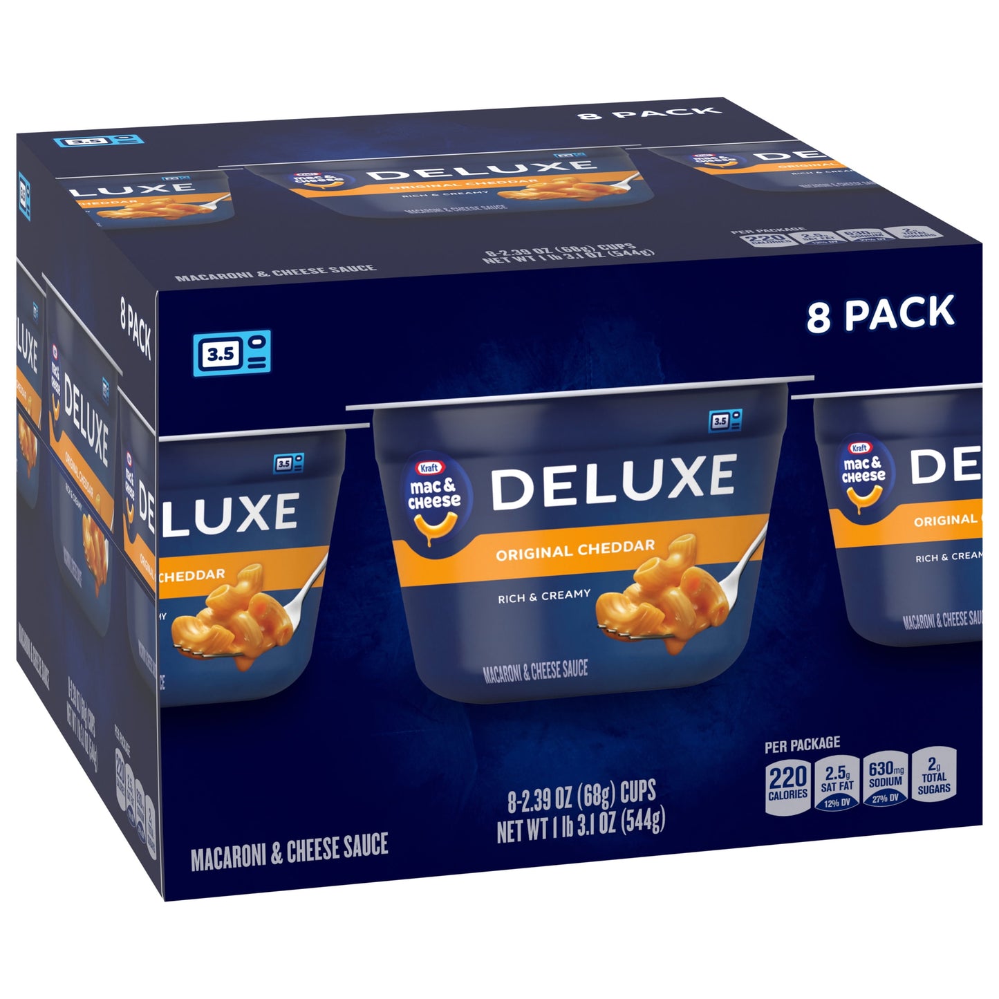 Kraft Deluxe Original Mac N Cheese Macaroni and Cheese Cups Easy Microwavable Dinner, 8 ct Box, 2.39 oz Cups