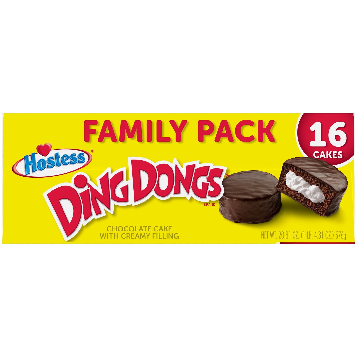 HOSTESS Chocolate DING DONGS, Chocolate Snack Cakes, Family Pack - 20.31 oz, 16 Count