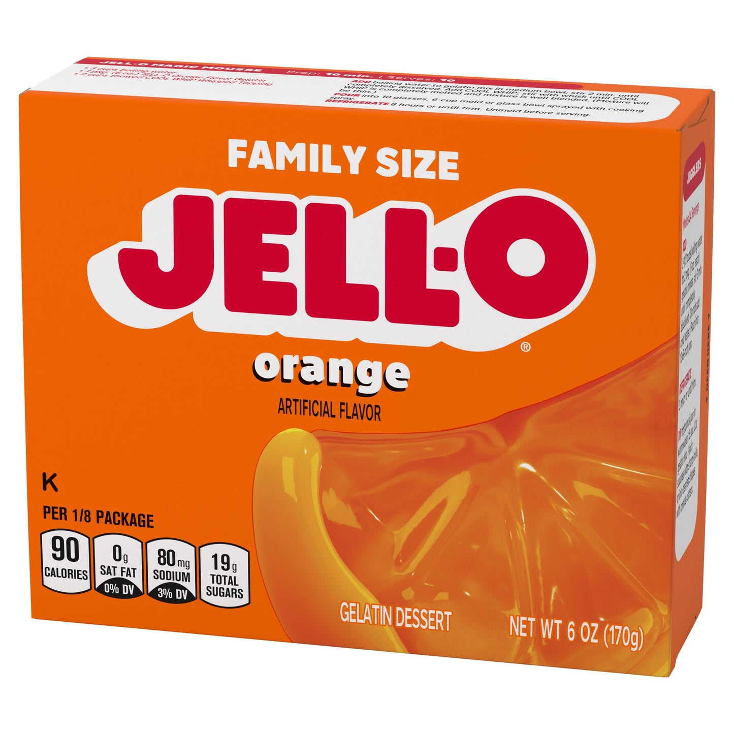 Jell-O Orange Artificially Flavored Gelatin Dessert Mix, Family Size, 6 oz Box