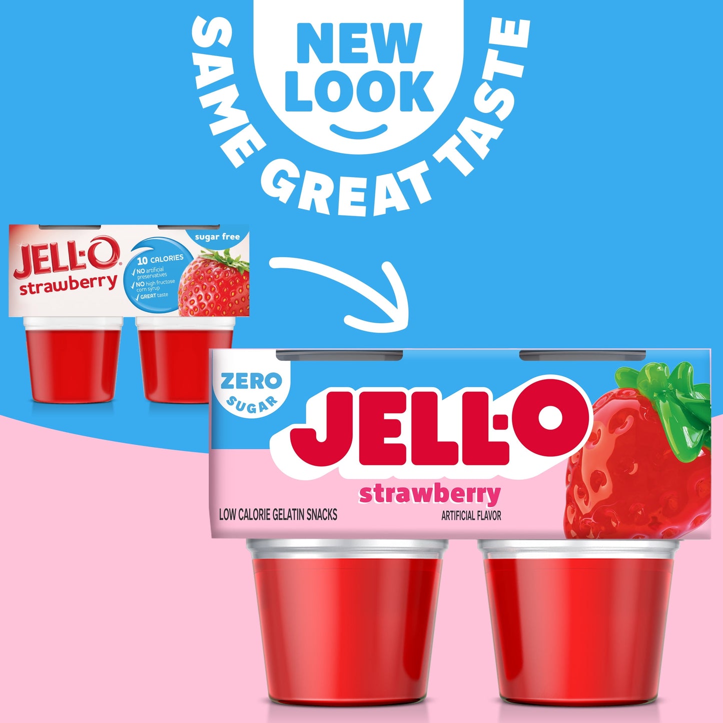 Jell-O Strawberry Sugar Free Jello Cups Gelatin Snack, 4 Ct Cups