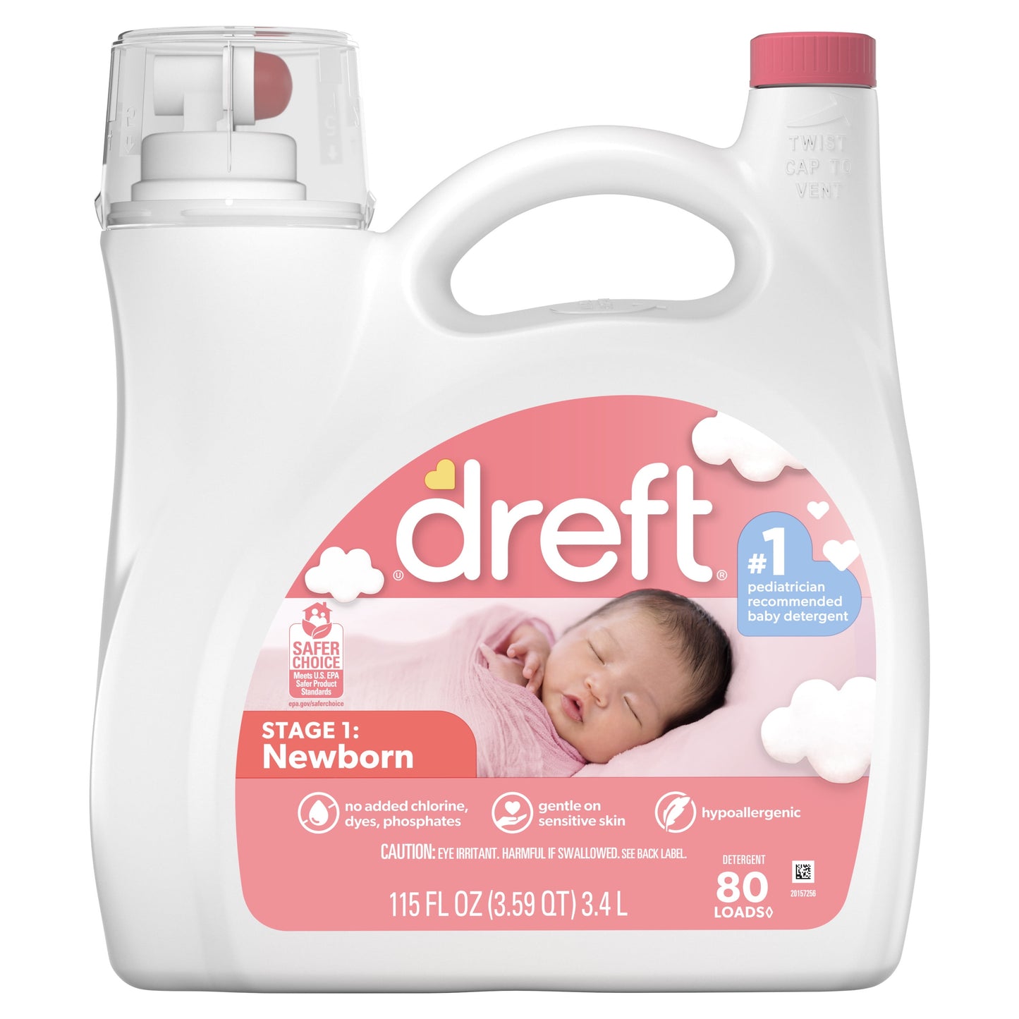 Dreft Stage 1: Newborn Baby Liquid Laundry Detergent, 80 Loads, 115 fl oz