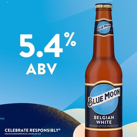 Blue Moon Belgian White Wheat Ale Craft Beer, 12 Pack, 12 fl oz Bottles, 5.4% ABV