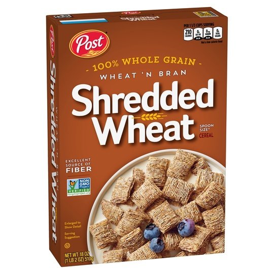 Post Wheat n Bran® Shredded Wheat, Breakfast Cereal, Excellent Source of Fiber, Kosher 18 Ounce – 1 count