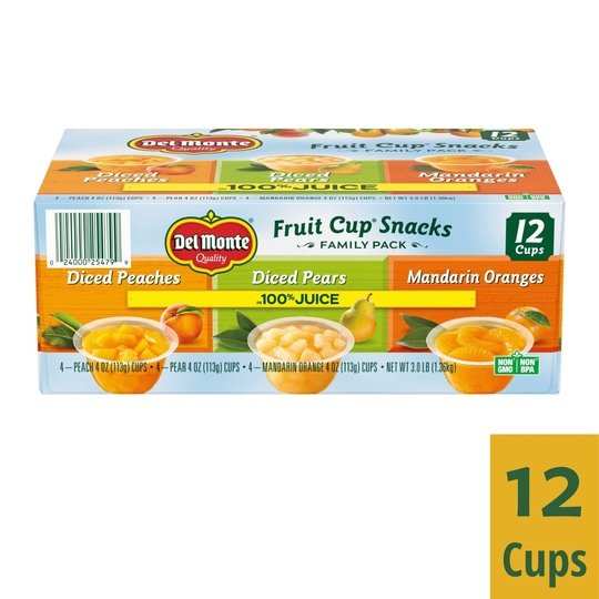 (12 Cups) Del Monte Fruit Cup Snacks, Variety Pack, 100% Juice, 4 oz