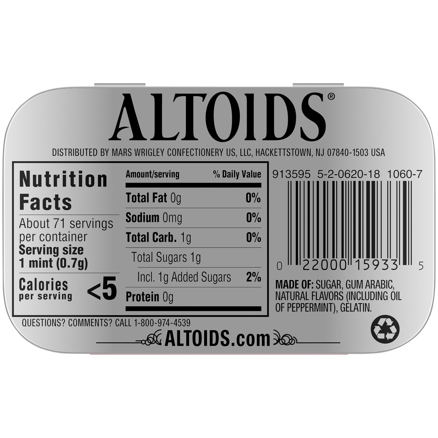 Altoids Classic Peppermint Breath Mints Hard Candy - 1.76 oz Tin