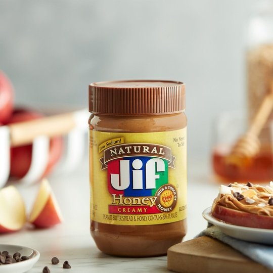 Jif Natural Creamy Peanut Butter Spread and Honey  Contains 80% Peanuts, 16 Ounces