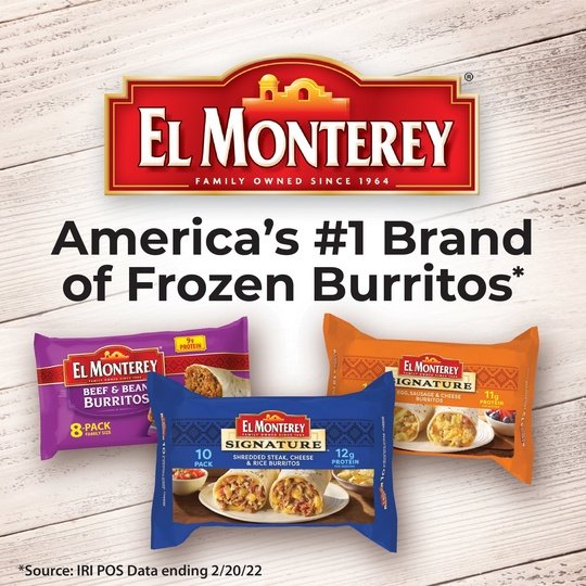 El Monterey Signature Egg, Applewood Smoked Bacon & Cheese Burritos 8 Ct, 36 oz (Frozen)