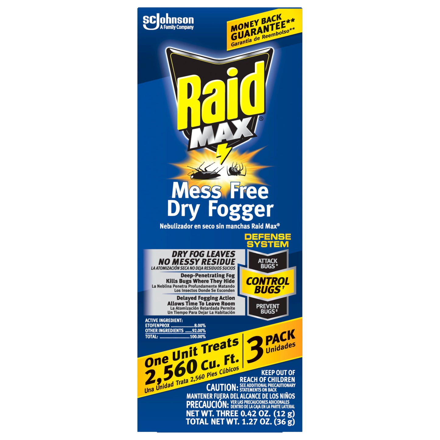 Raid Max Mess Free Dry Fogger, Deep-Penetrating Bug Killing Fog for the Home, 3 Count