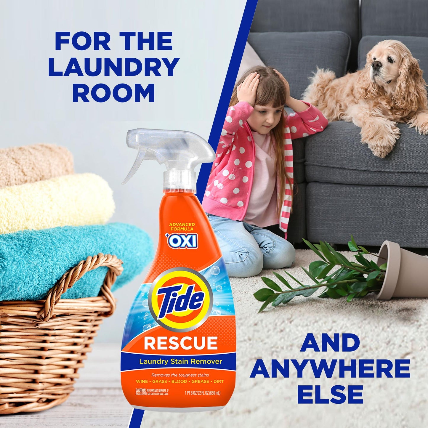 Tide Rescue Plus Oxi Laundry Stain Remover and Carpet Cleaning Spray and Wash, Spot Cleaner, 22 fl oz