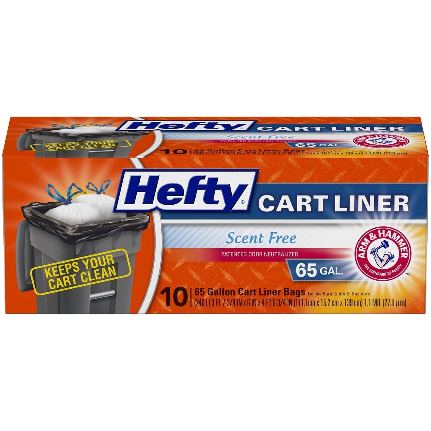 Hefty Cart Liner Trash Bags, 65 Gallon, 10 Bags