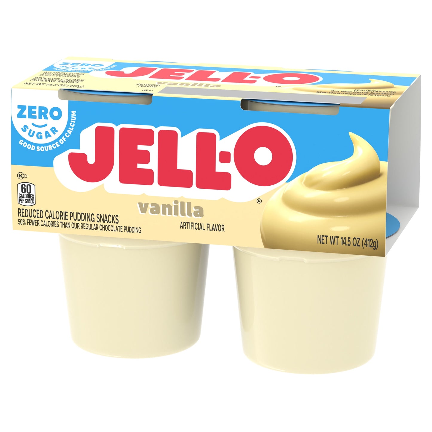 Jell-O Vanilla Sugar Free Pudding Cups Snack, 4 Ct Cups