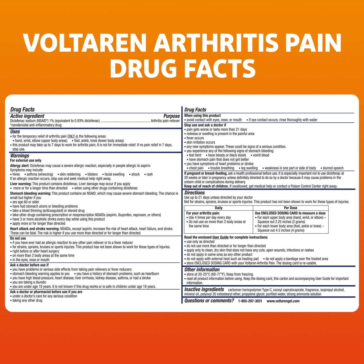 Voltaren Topical Arthritis Medicine Gel Pain Reliever for Arthritis, 1.7 Oz