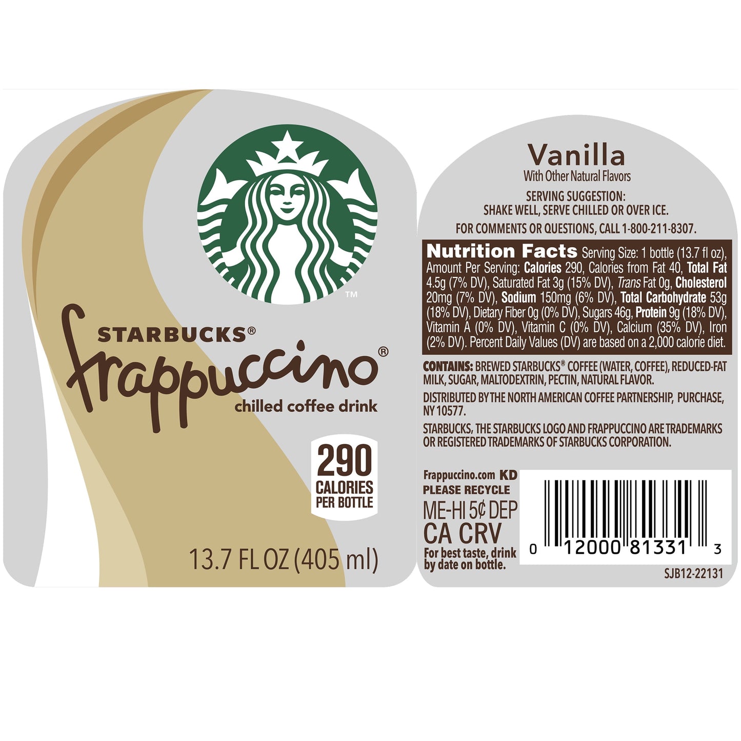 Starbucks Frappuccino Vanilla Iced Coffee, 13.7 oz Bottle