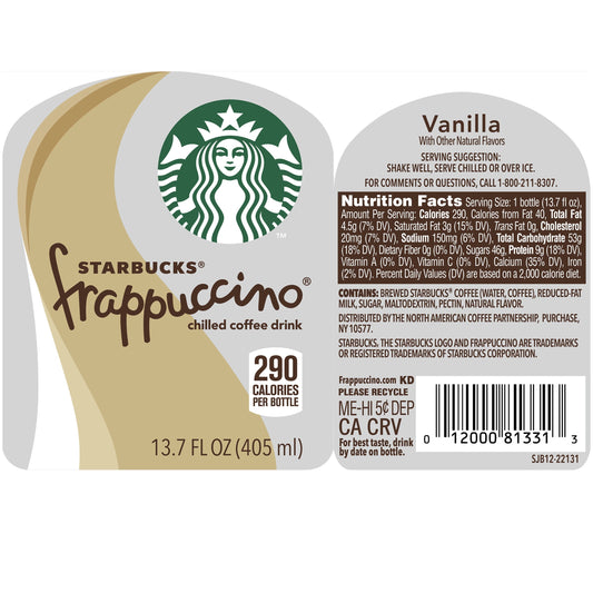Starbucks Frappuccino Vanilla Iced Coffee, 13.7 oz Bottle
