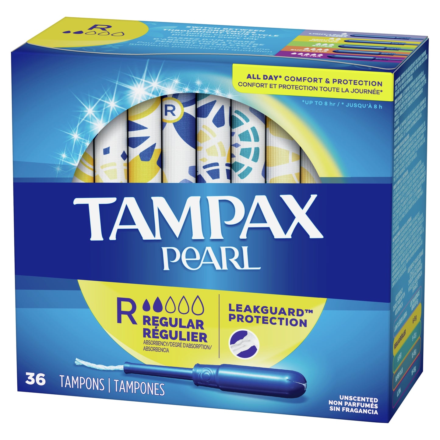 Tampax Pearl Tampons with LeakGuard Braid, Regular Absorbency, 36 Ct