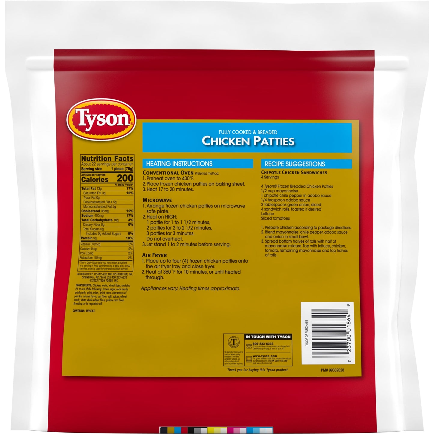 Tyson Fully Cooked & Breaded Chicken Patties, 3.7 lb Bag (Frozen)