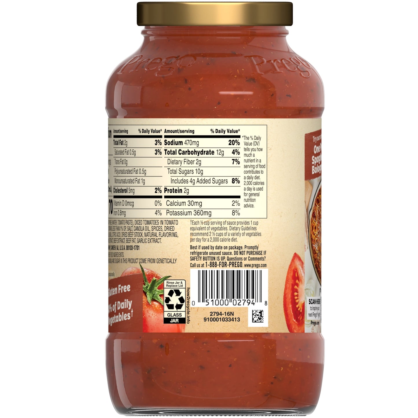 Prego Italian Tomato Spaghetti Sauce Flavored with Meat, 24 oz Jar