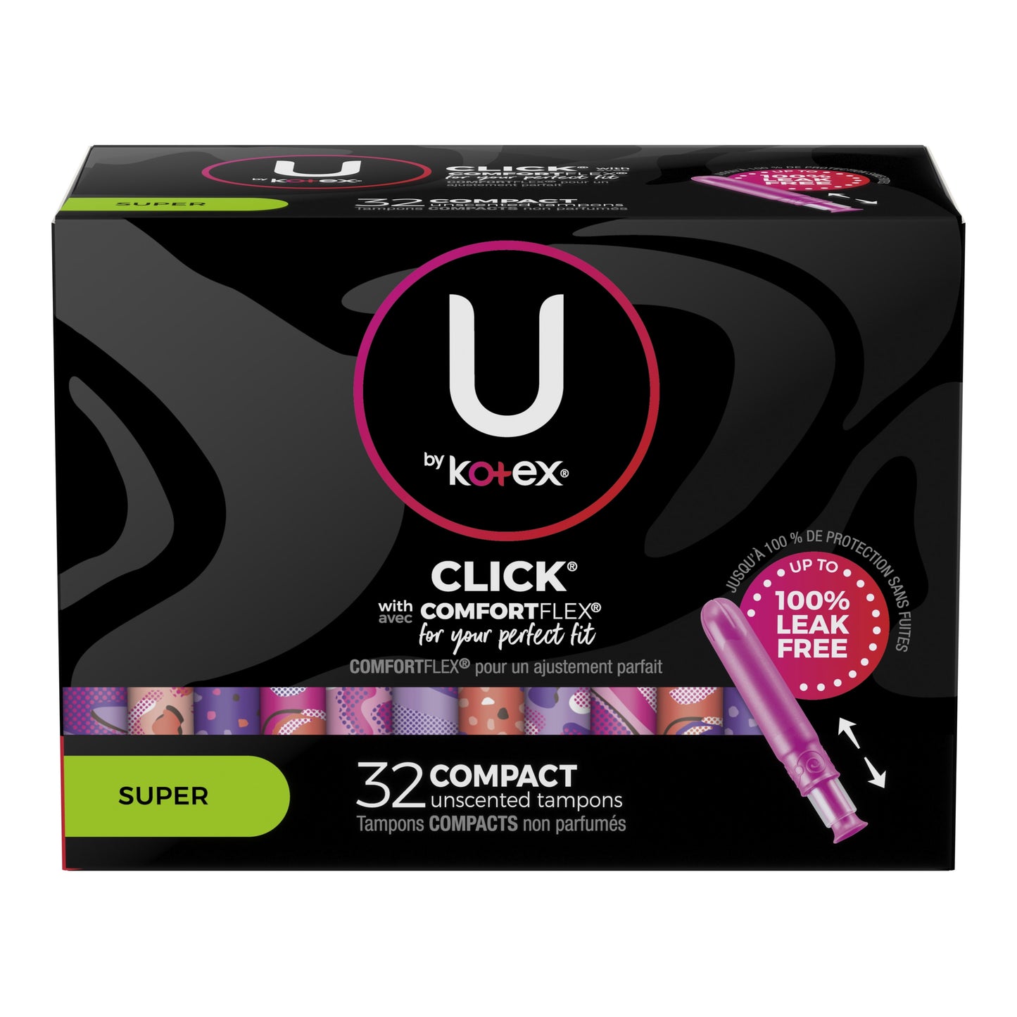 U by Kotex Click Compact Tampons, Super, Unscented, 32 Count