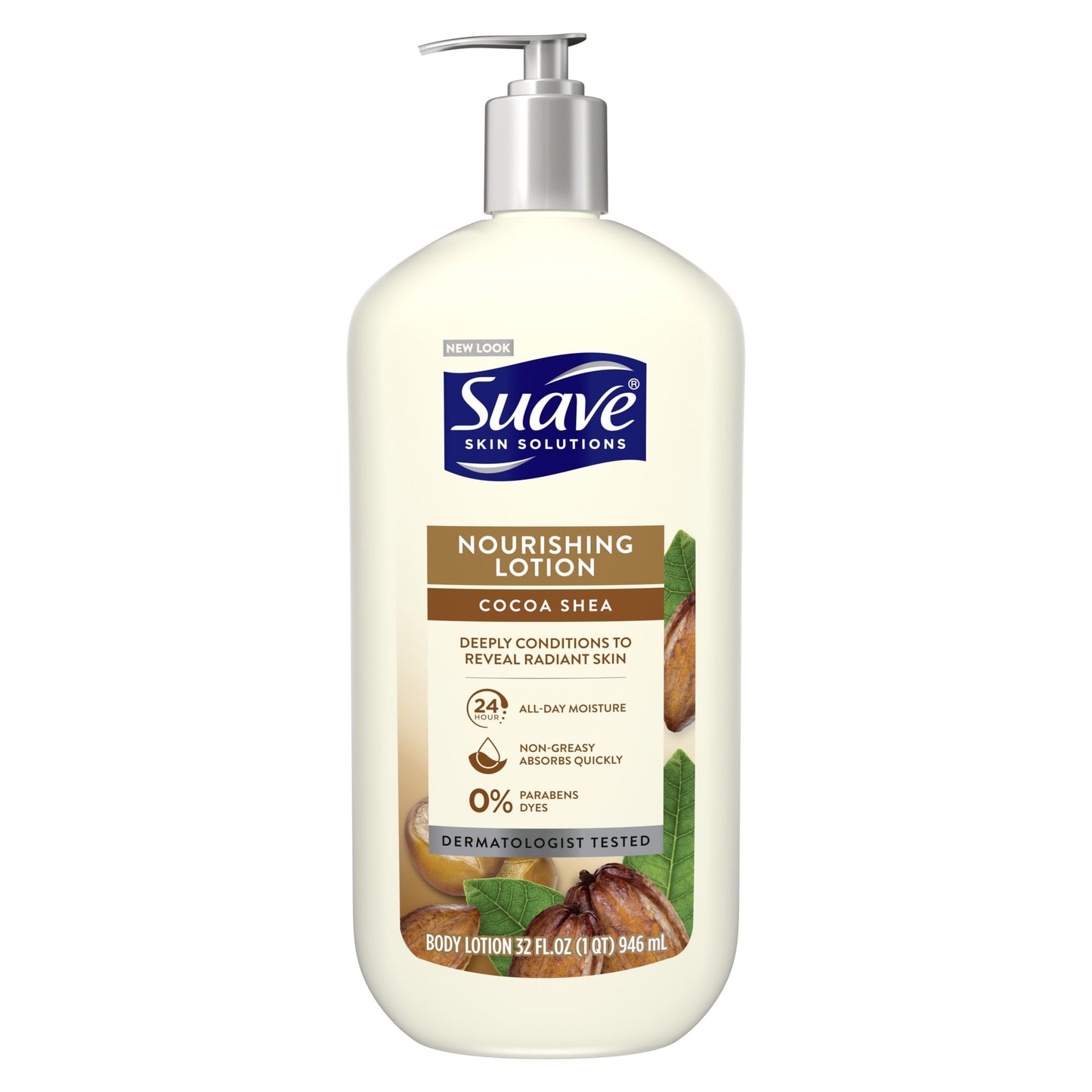 Suave Skin Solutions Nourishing Body Lotion with Cocoa Butter and Shea for all Skin Types, 32 oz