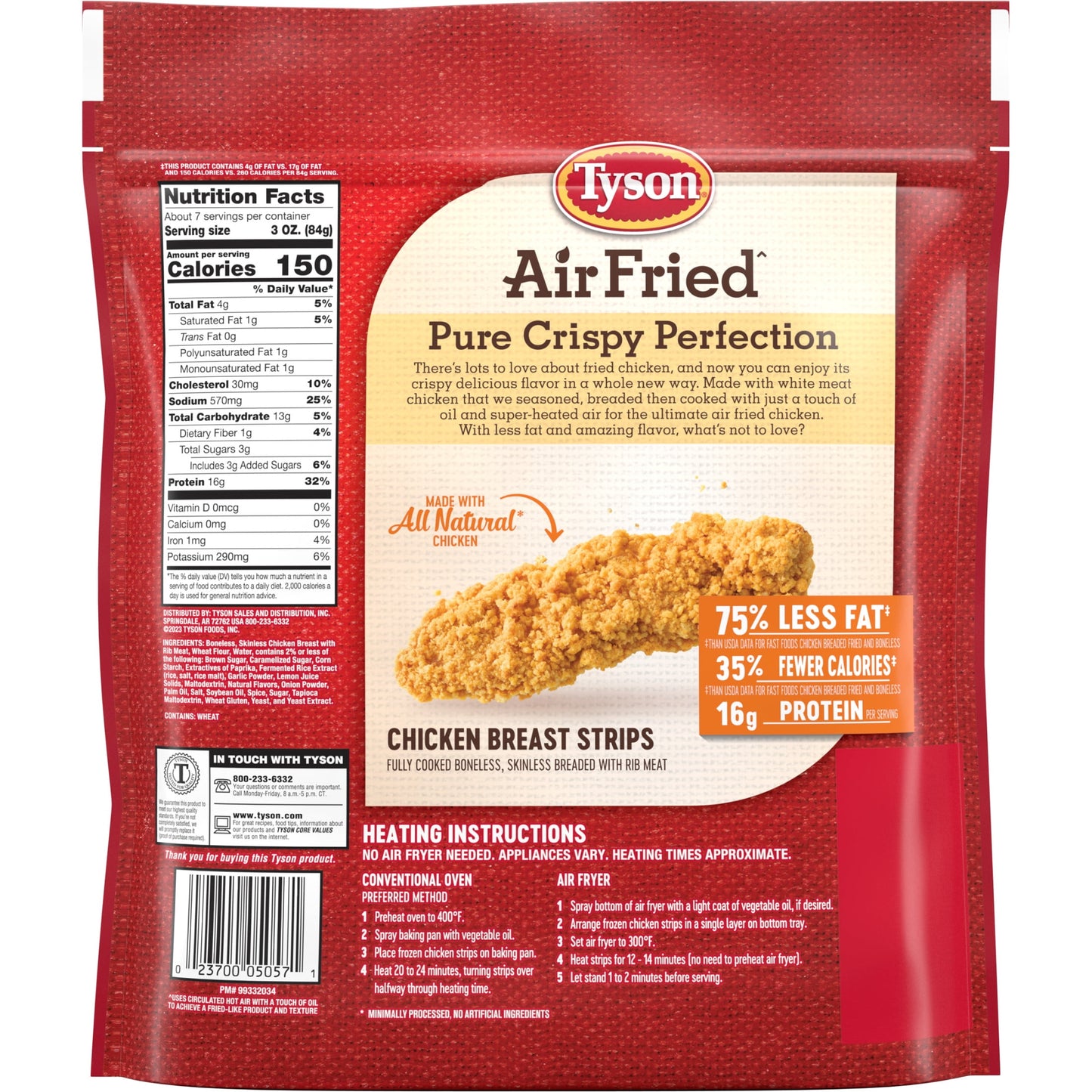 Tyson Air Fried Crispy Chicken Breast Strips, 1.25 lb (Frozen)