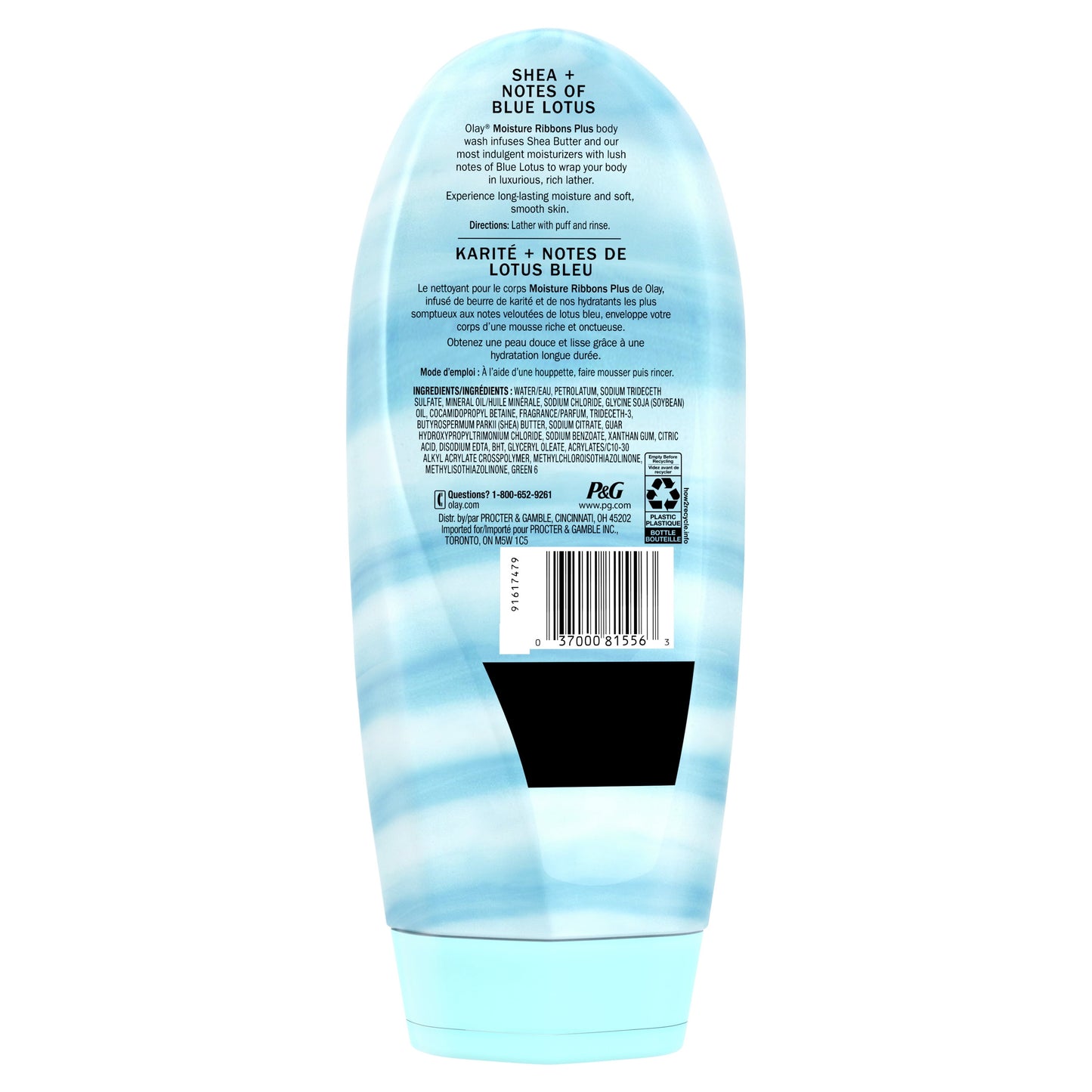 Olay Moisture Ribbons Plus Body Wash for Women, Shea and Blue Lotus, for All Skin Types, 18 fl oz