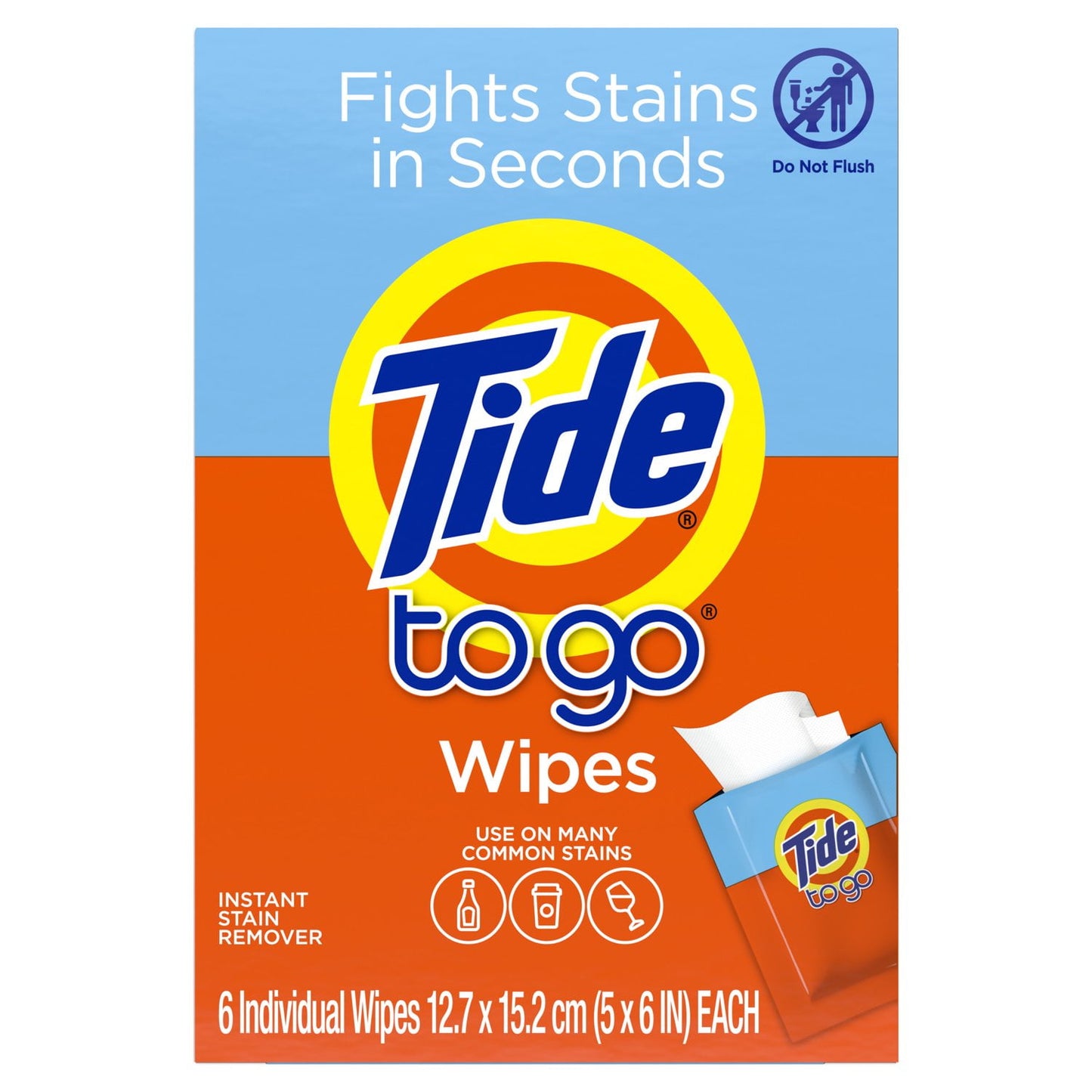 Tide To Go Instant Stain Remover Wipes, Laundry and Carpet Spot Cleaner, 6 Count