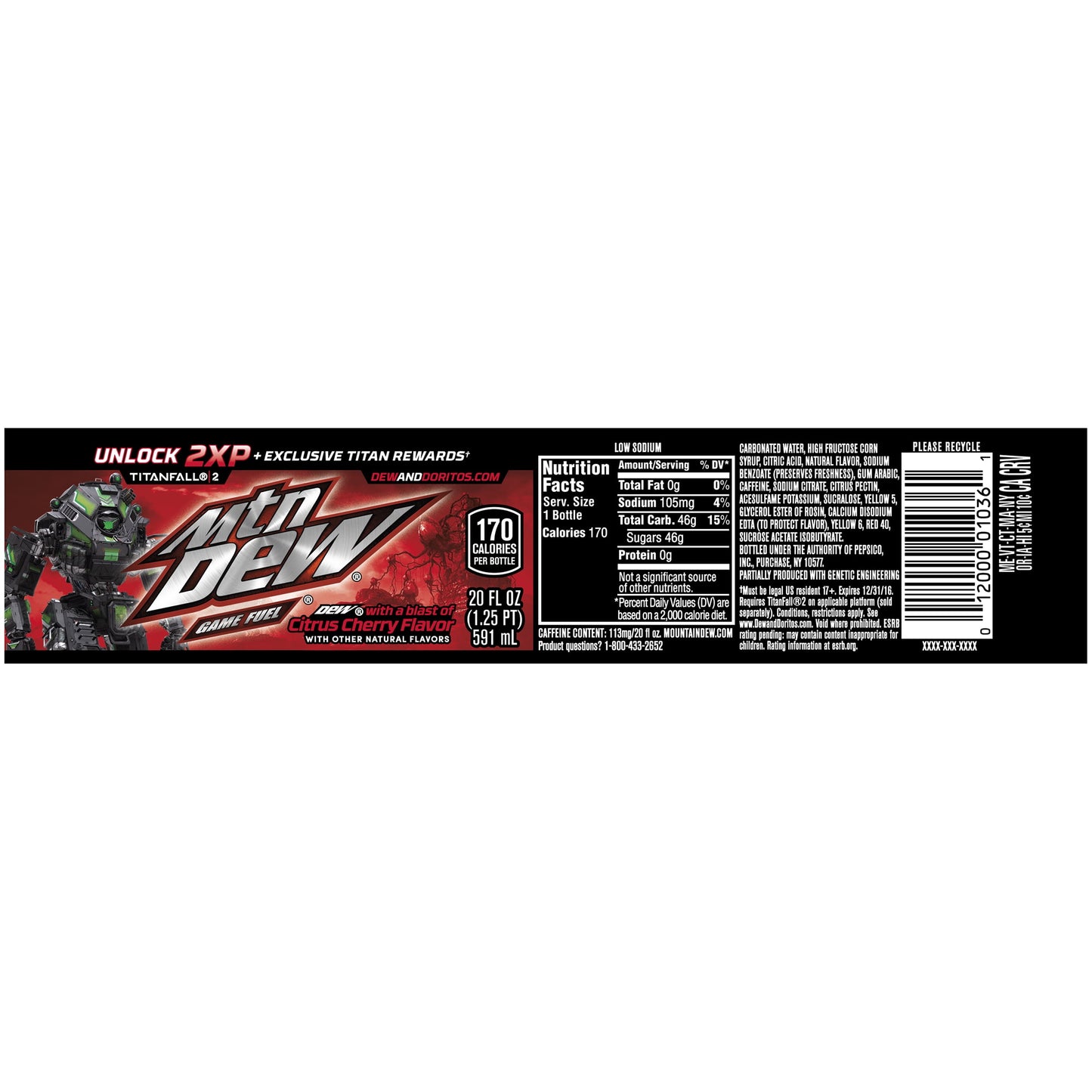 Mountain Dew Game Fuel Soda Pop, 20 oz Bottle