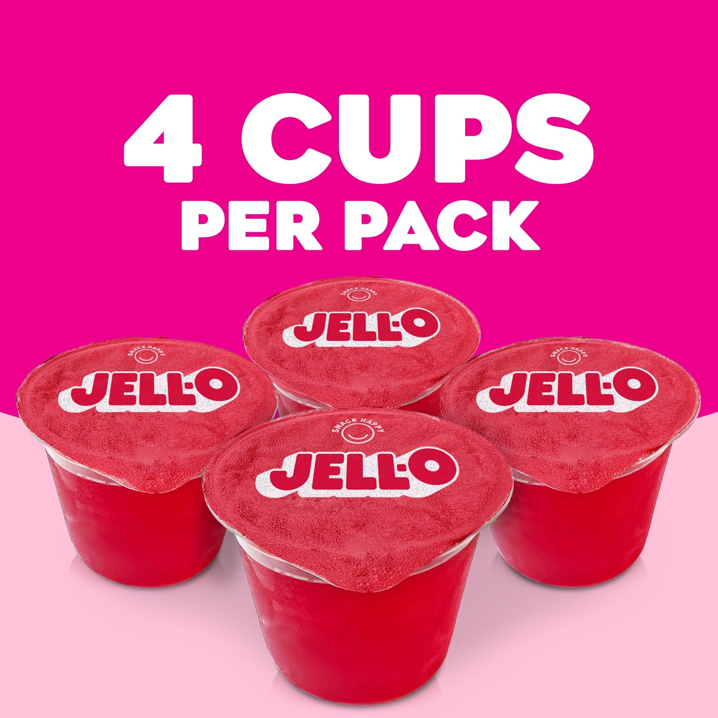 Jell-O Original Strawberry Jello Cups Gelatin Snack, 4 Ct Cups