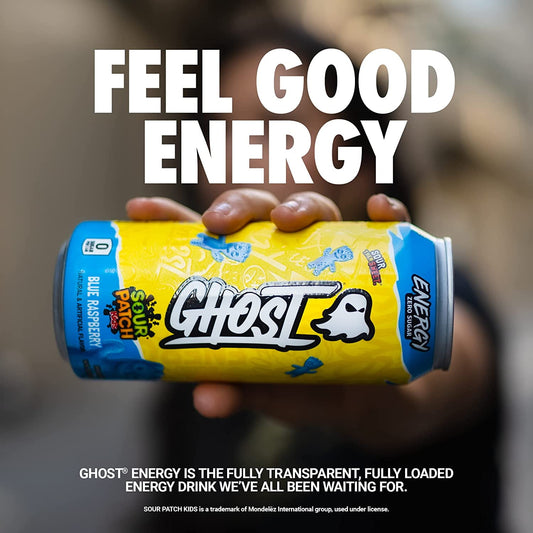 GHOST® ENERGY Zero Sugar Energy Drink, SOUR PATCH KIDS® Blue Raspberry, 16 fl oz Can