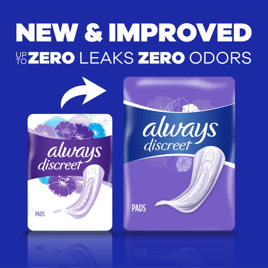 Always Discreet Incontinence Pads, Moderate Absorbency, Regular Length, 66 CT