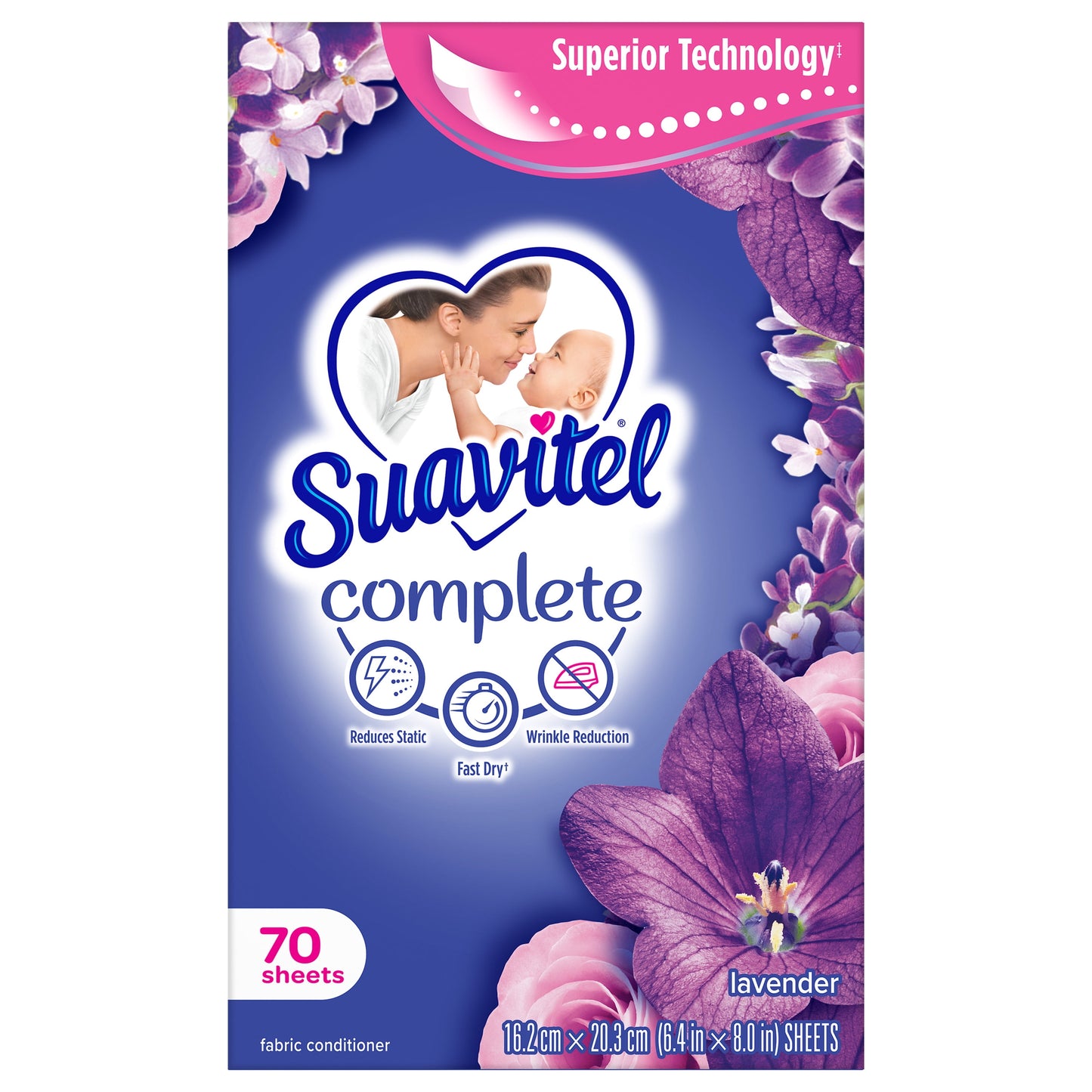 Suavitel Complete Fabric Softener Dryer Sheets, Lavender, 70ct