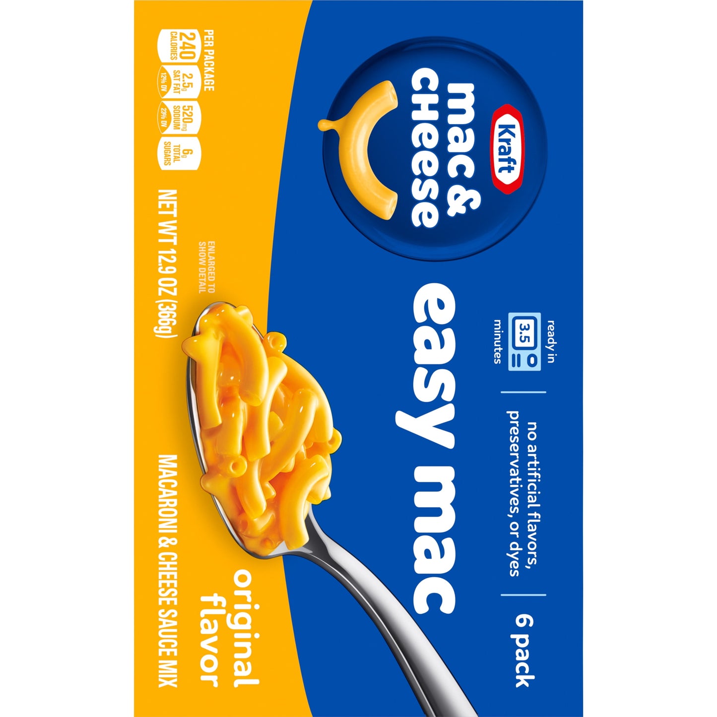 Kraft Easy Mac Original Mac N Cheese Macaroni and Cheese Microwavable Dinner, 6 ct Packets