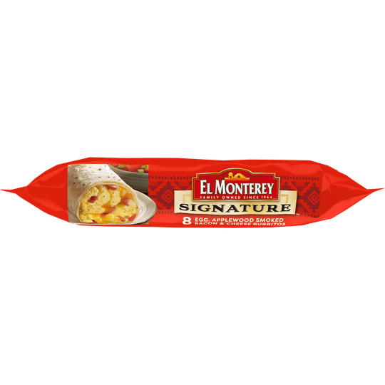 El Monterey Signature Egg, Applewood Smoked Bacon & Cheese Burritos 8 Ct, 36 oz (Frozen)