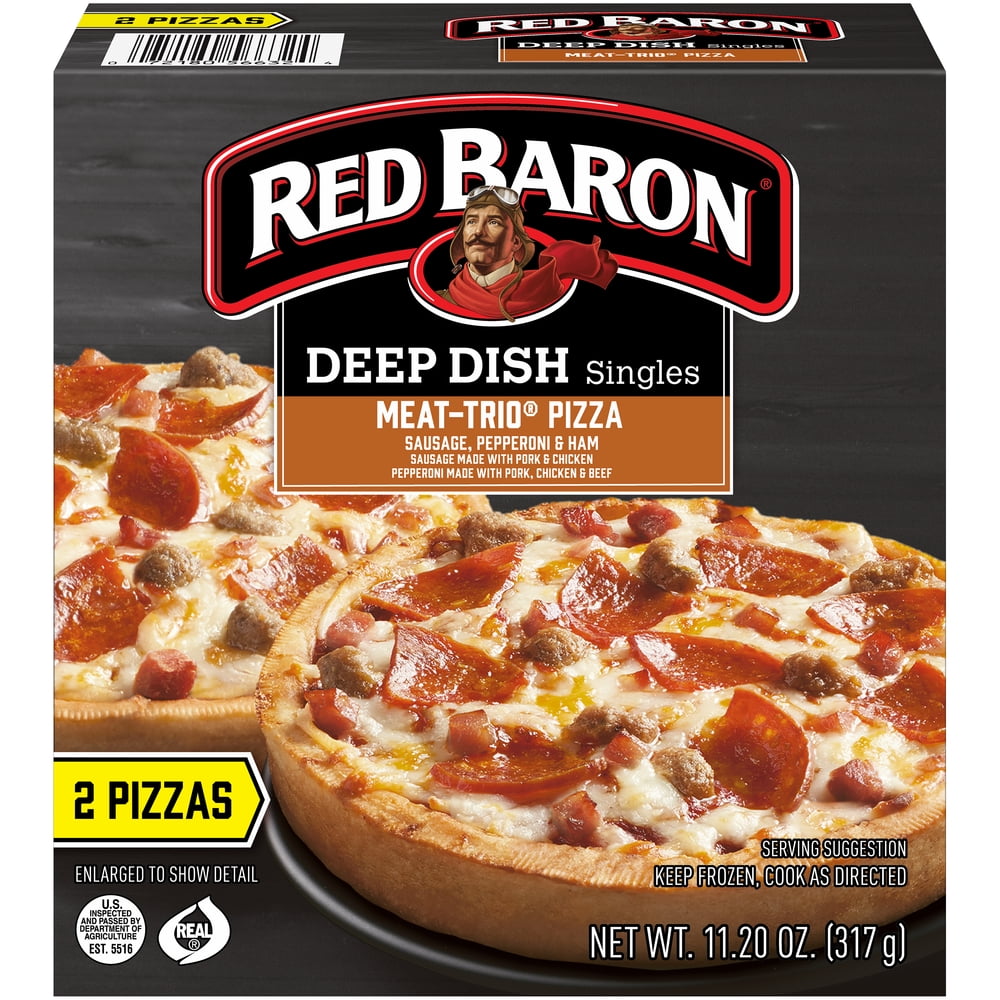 Red Baron, Pizza Deep Dish Singles Meat Trio, 11.20 oz, 2 Ct (Frozen)