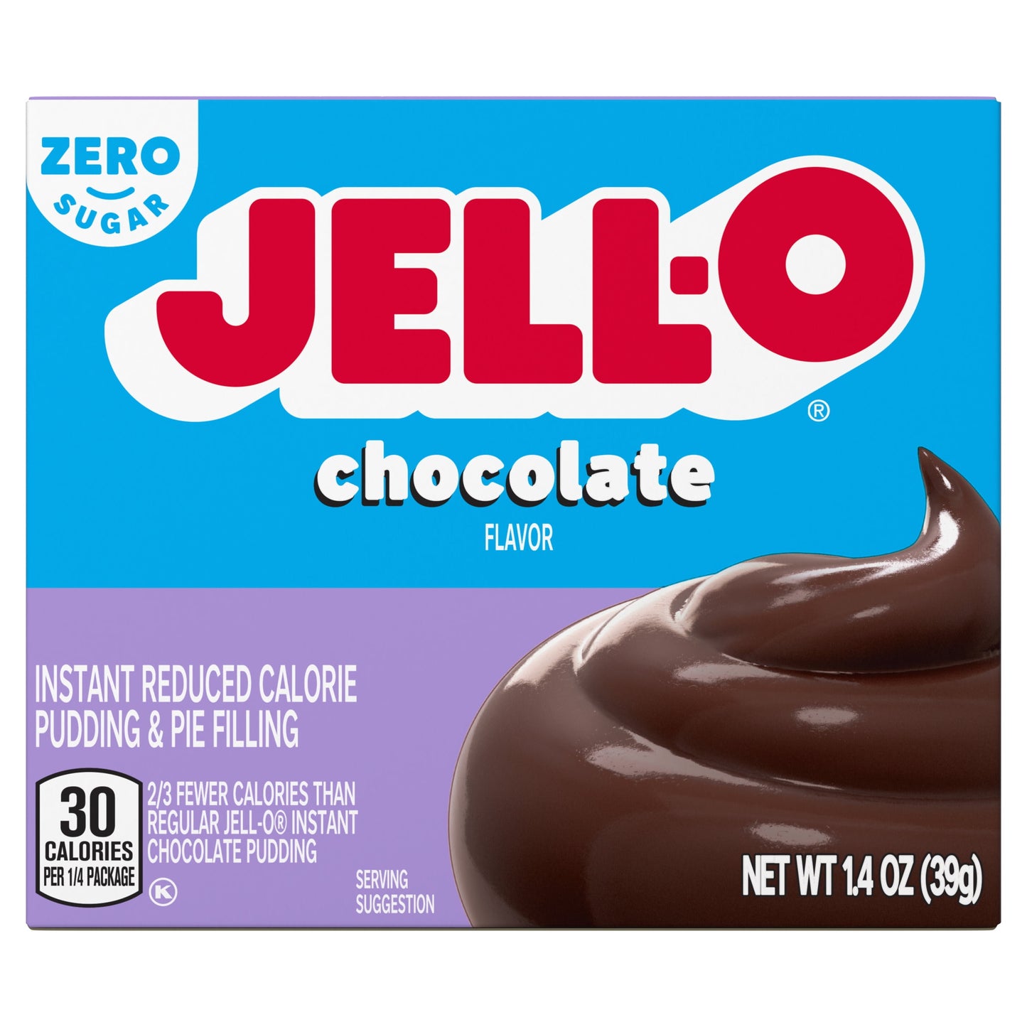 Jell-O Chocolate Flavor Zero Sugar Instant Reduced Calorie Pudding & Pie Filling Mix, 1.4 oz Box