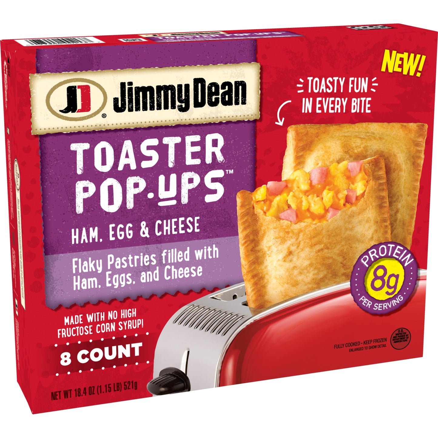 Jimmy Dean, Ham, Egg & Cheese, Toaster Pop-Ups, 18.4 oz, 8 Count (Frozen)