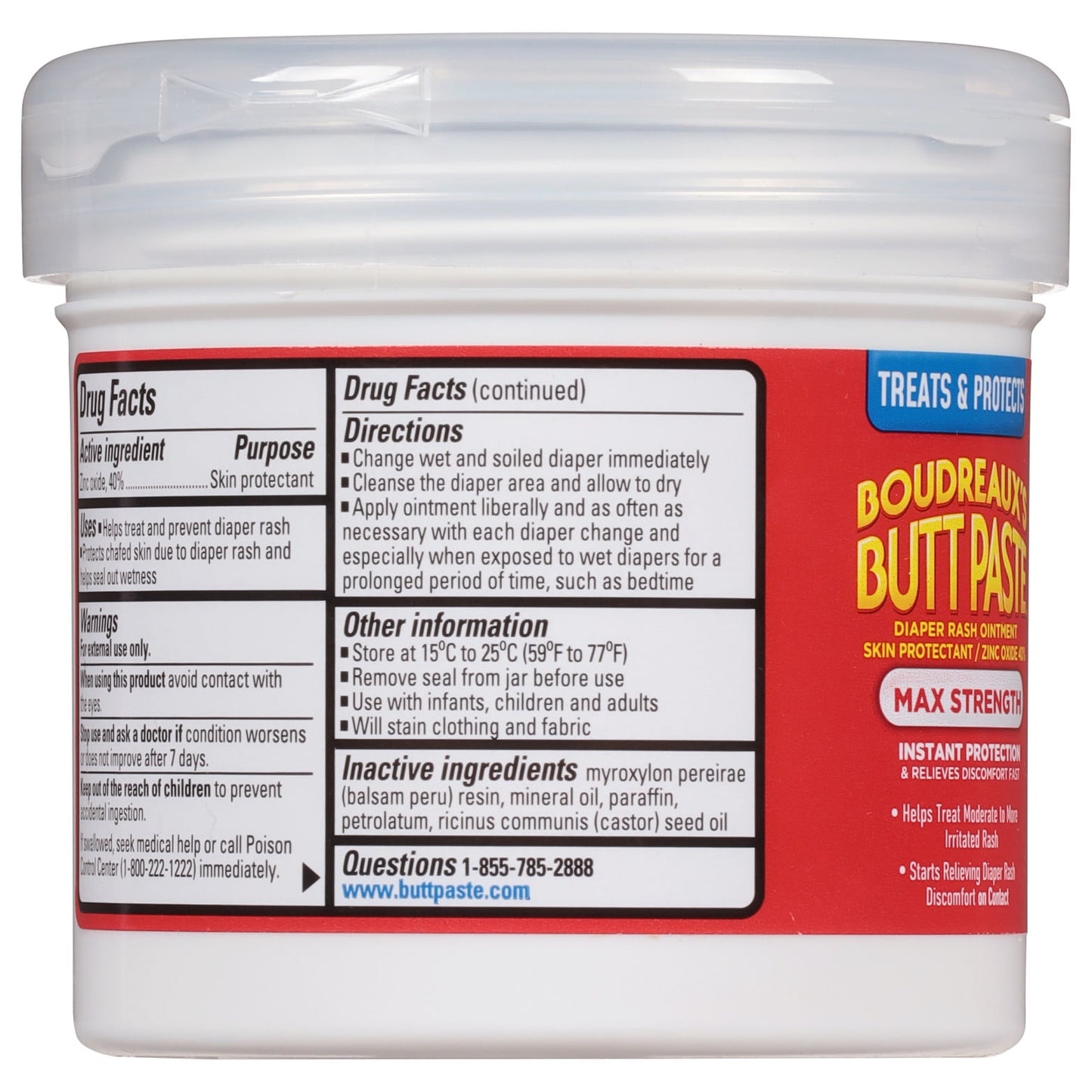 Boudreaux's Butt Paste Maximum Strength, Baby Diaper Rash Cream, Ointment, 14 oz Flip-Top