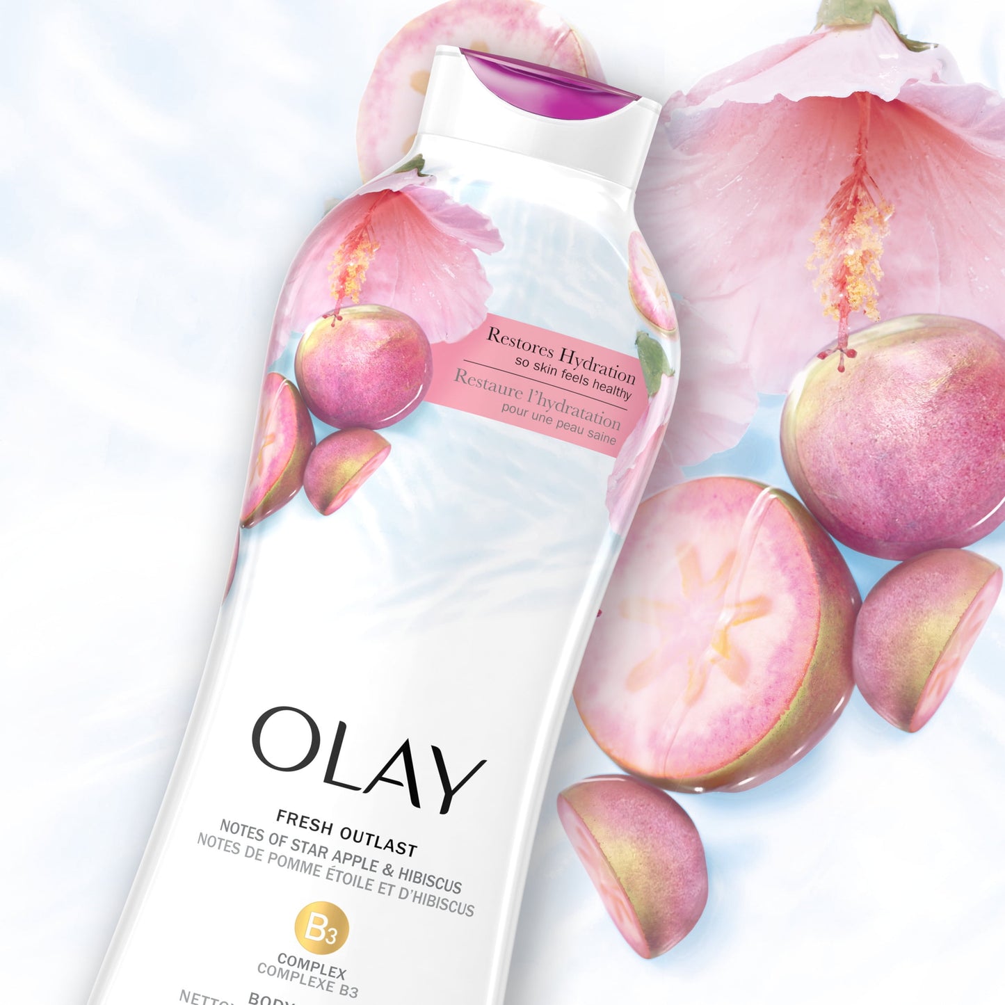 Olay Fresh Outlast Body Wash, Star Apple & Hibiscus, 22 fl oz