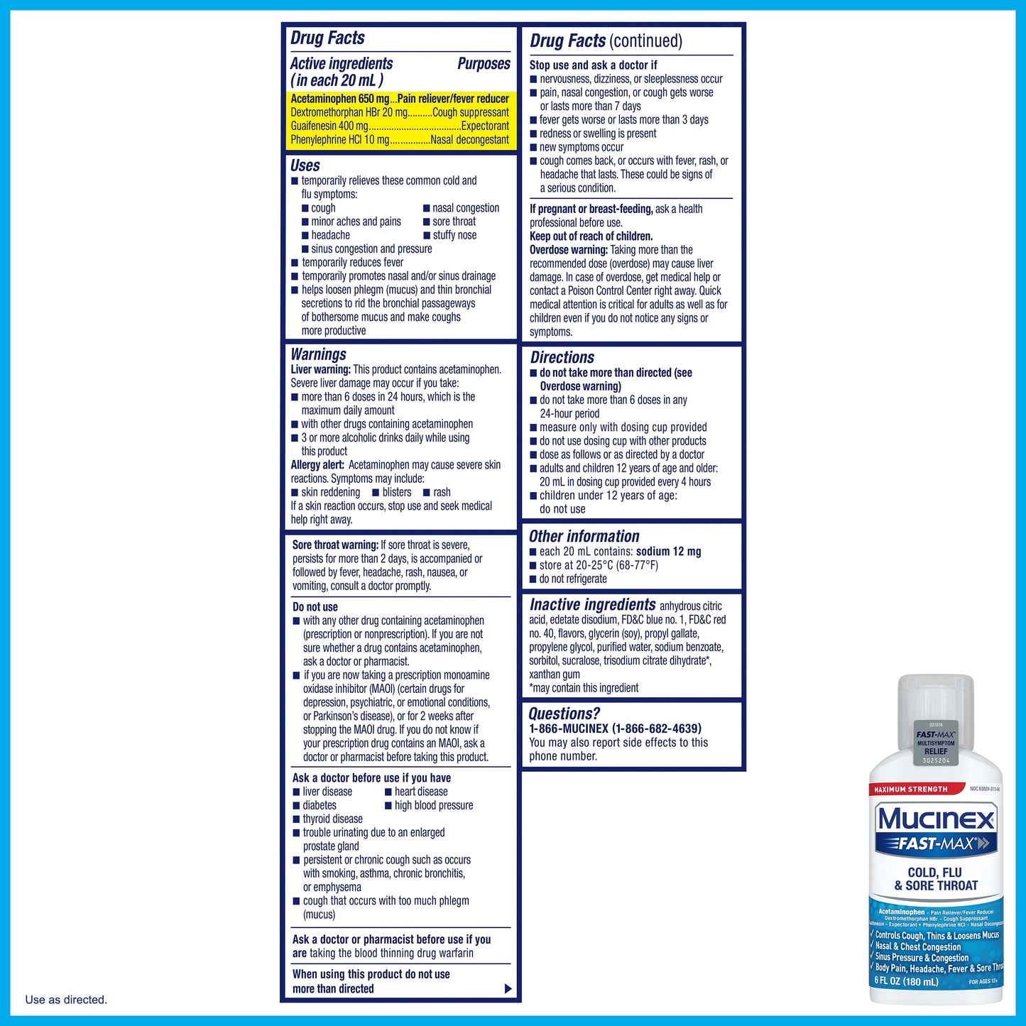 Mucinex Fast Max, Cold, Flu & Sore Throat Liquid Medicine, 6 fl oz