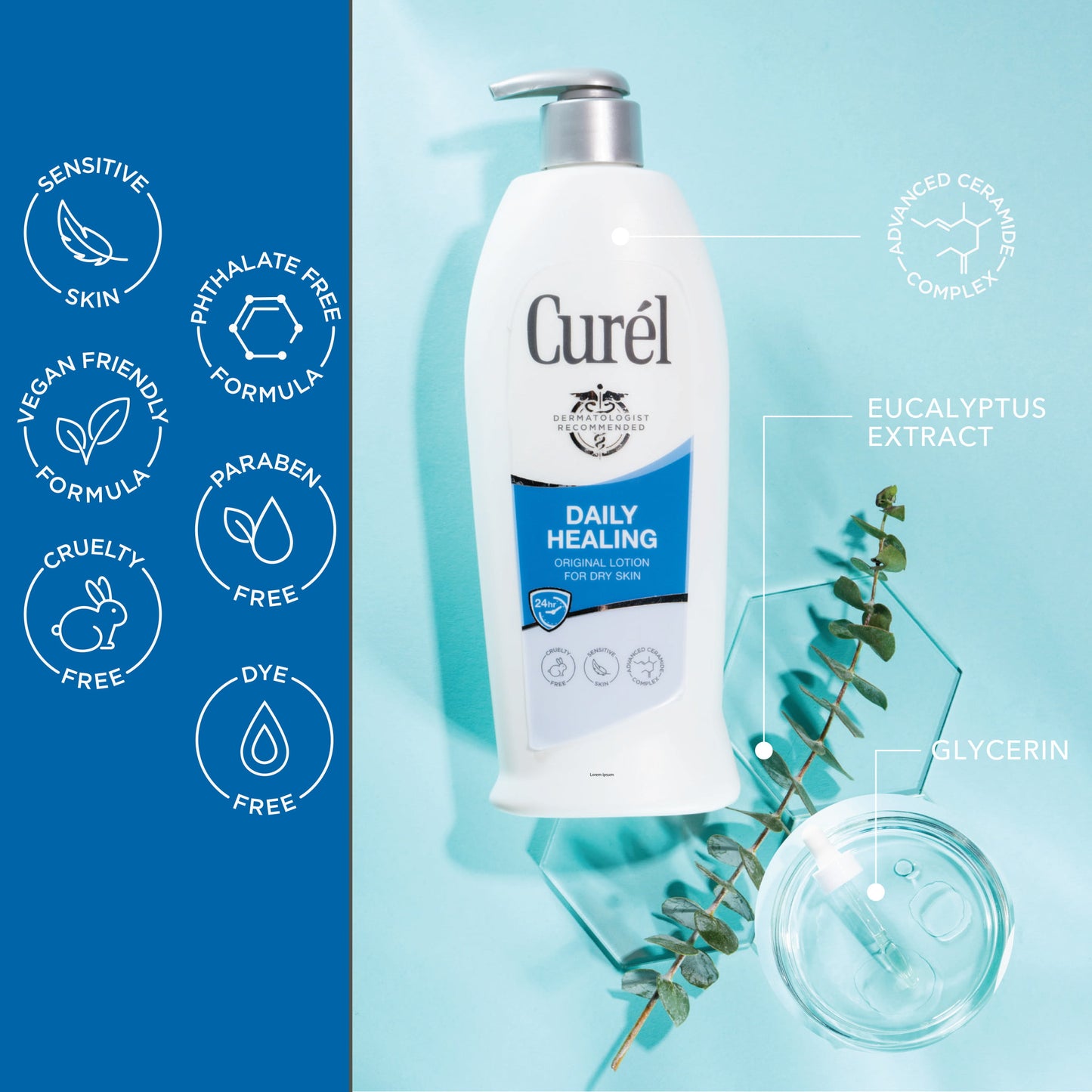 Curel Daily Healing Hand and Body Lotion for Dry Skin, Dermatologist Recommended, with Advanced Ceramides Complex, 20 Ounce Pump Bottle