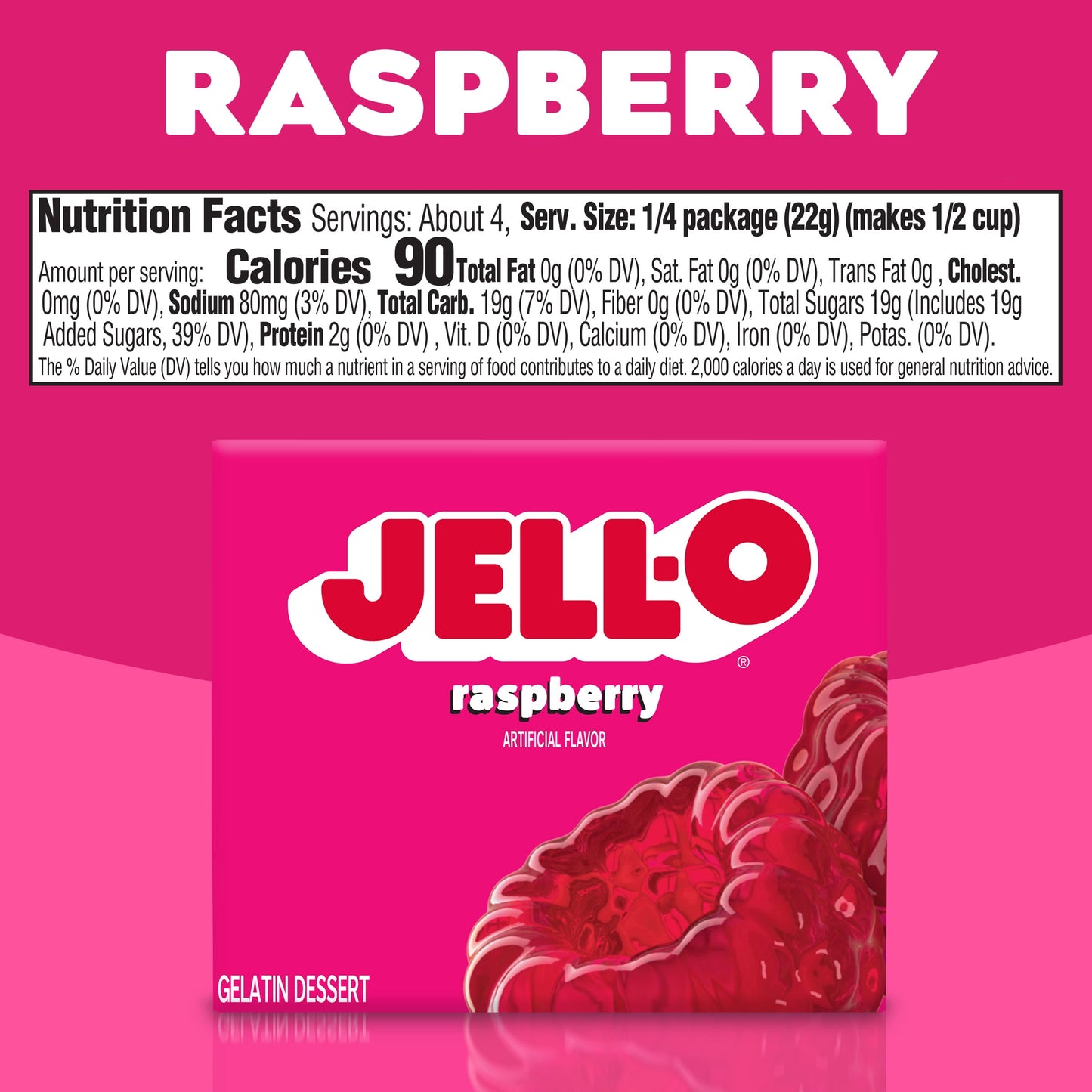 Jell-O Raspberry Artificially Flavored Gelatin Dessert Mix, 3 oz Box