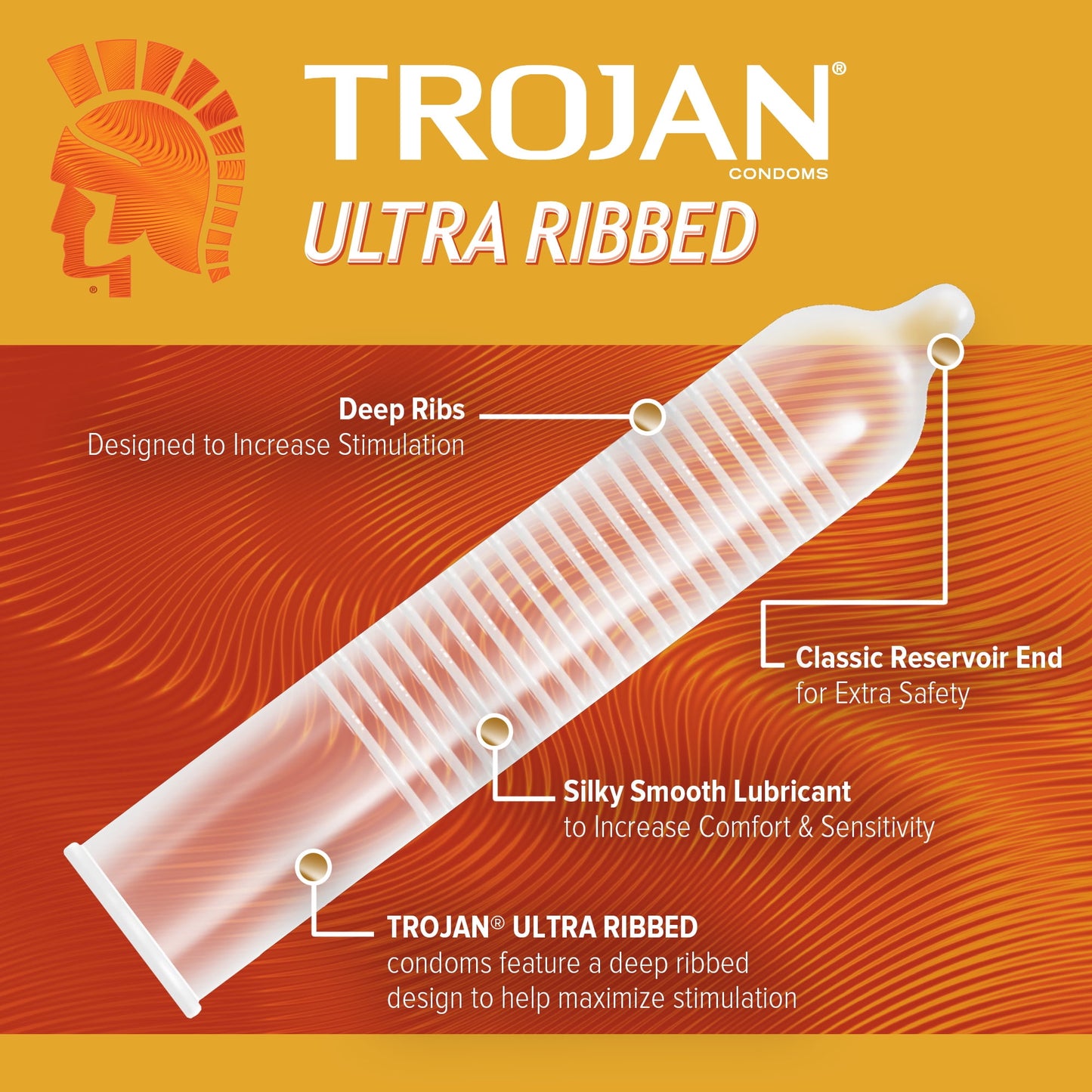 Trojan Stimulations Ultra Ribbed Lubricated Condom, 3ct