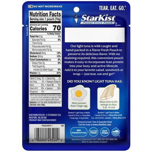 Starkist Chunk Light Tuna In Water Pouch