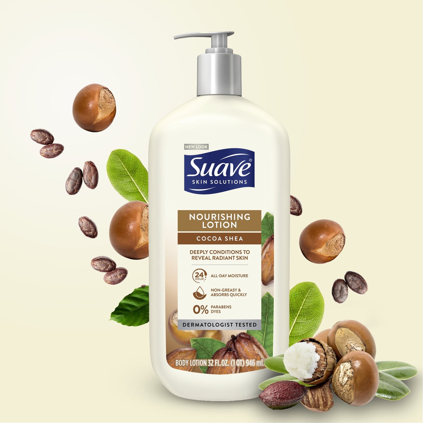 Suave Skin Solutions Nourishing Body Lotion with Cocoa Butter and Shea for all Skin Types, 32 oz