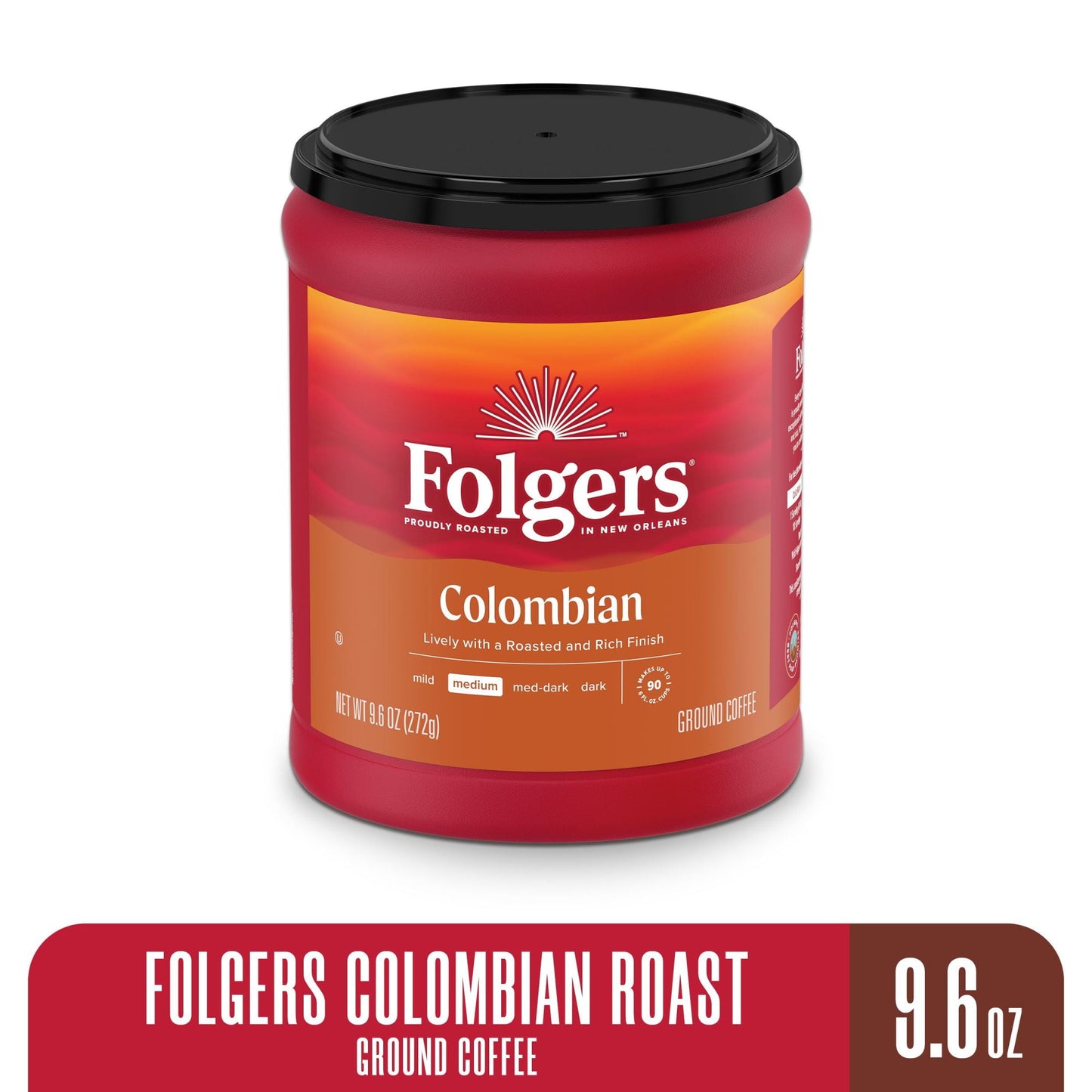 Folgers Colombian Coffee, Medium Roast Ground Coffee, 9.6 Ounce Canister