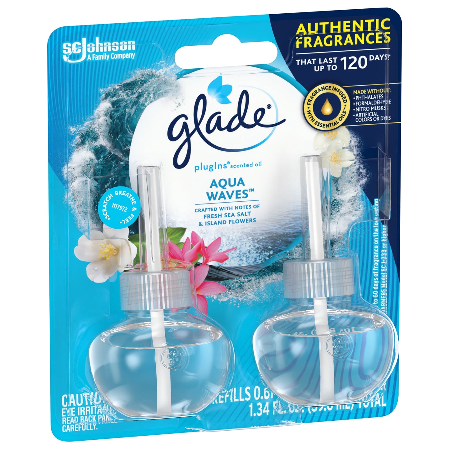 Glade PlugIns Scented Oil Diffuser, Aqua Waves, 2 Refills, 1.34 oz